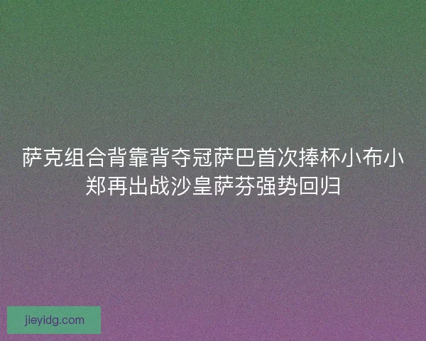 萨克组合背靠背夺冠萨巴首次捧杯小布小郑再出战沙皇萨芬强势回归